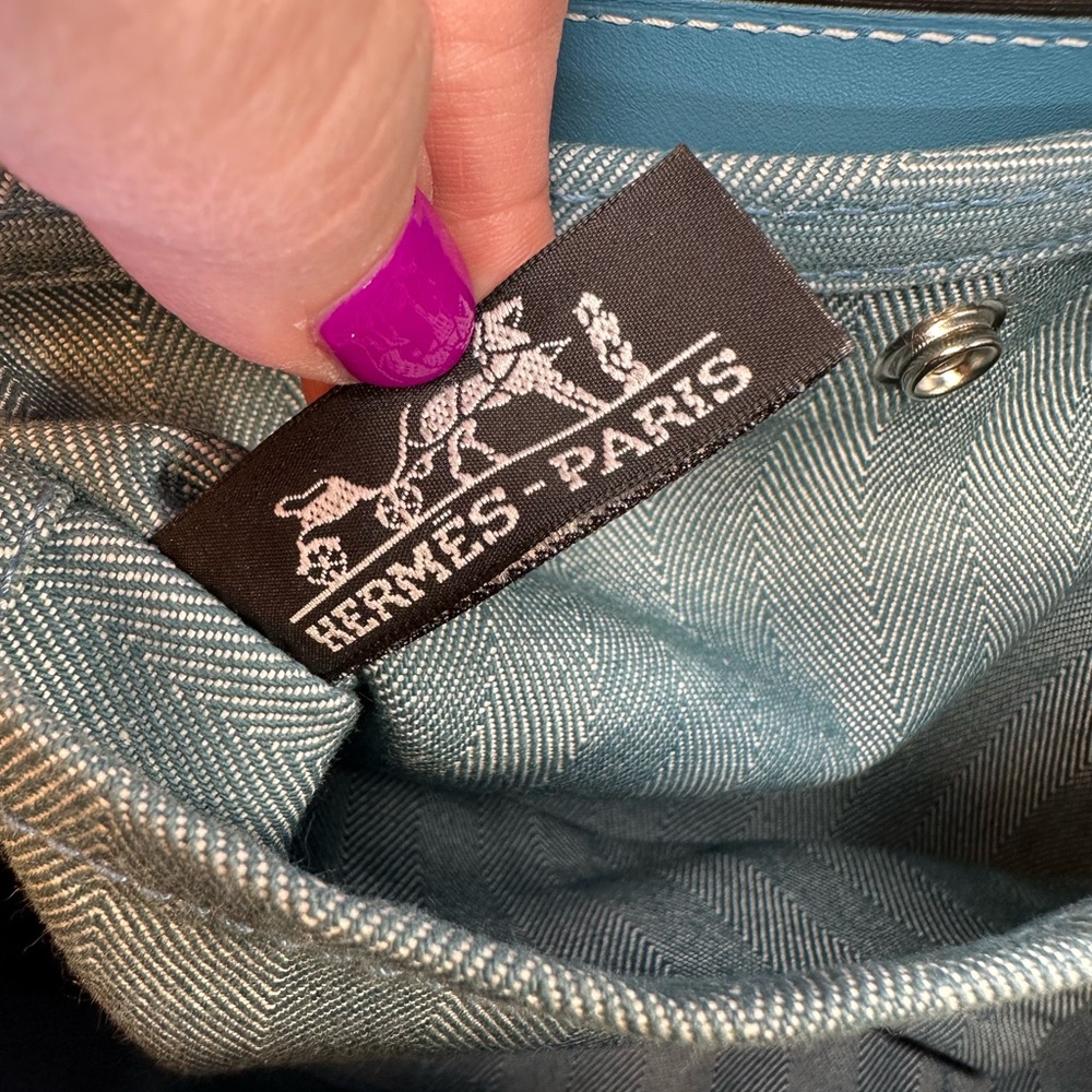 Hermes Valparaiso PM Bag Blue Chevron Canvas Blue Leather, Pouch, Dustbag COA - Picture 17 of 17